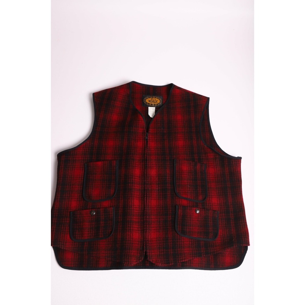 Vintage 70s/80s Woolrich Made in USA Red Plaid Full Zip Vest size XL